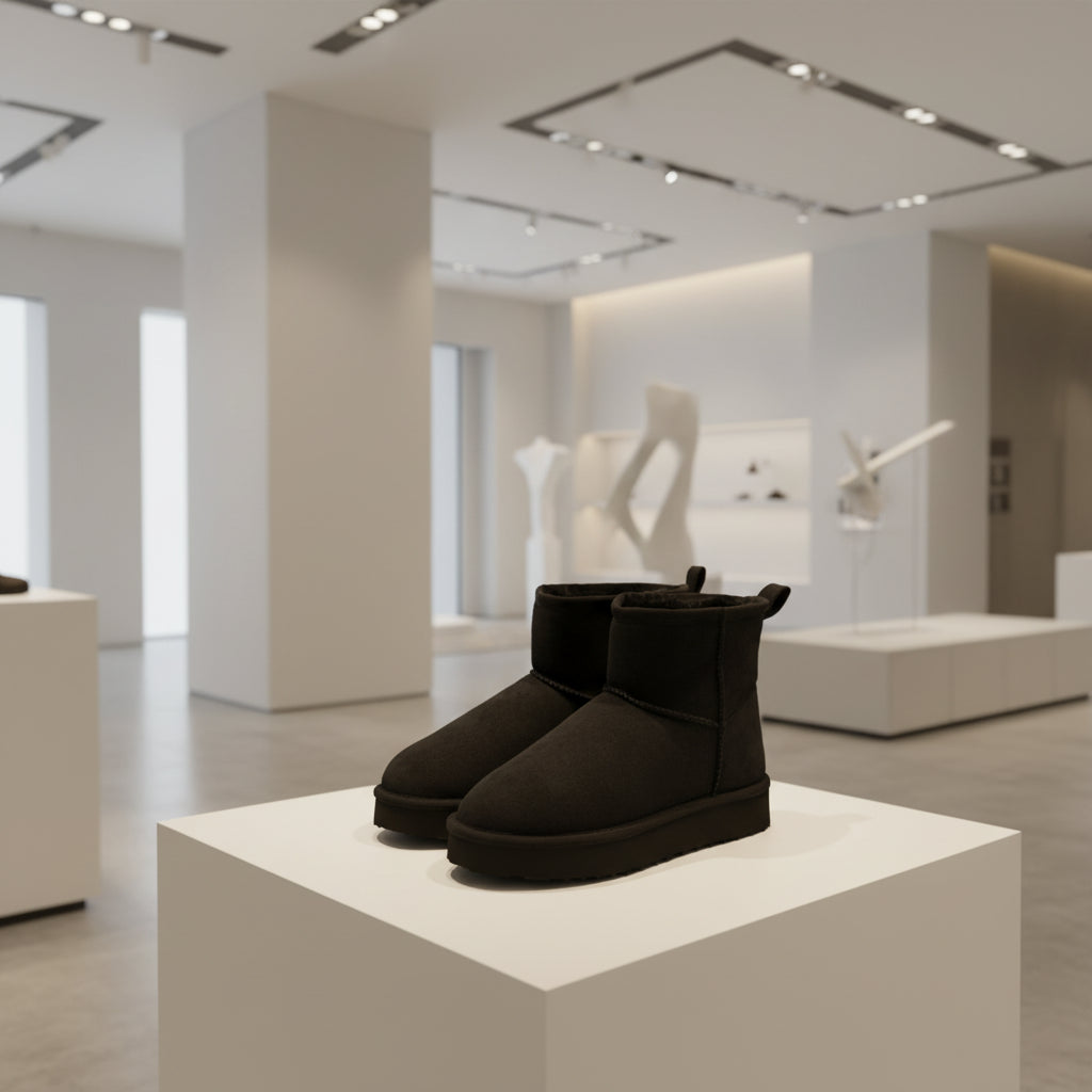 Détail de la suédine premium des bottines d’hiver femme, texture douce et élégante.