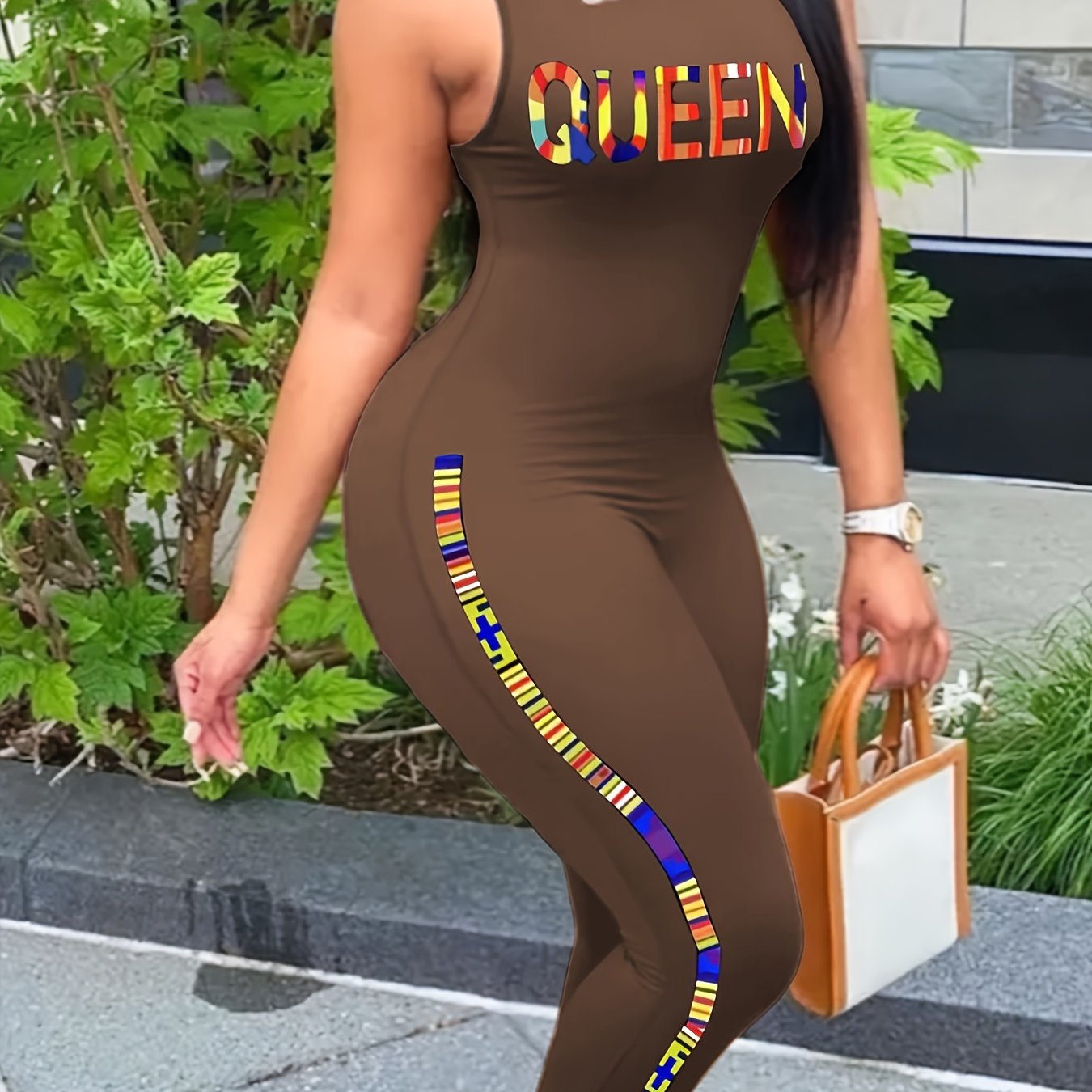 Combinaison femme “Queen” – combinaison moulante sans manches, look chic et décontracté pour le printemps et l’été