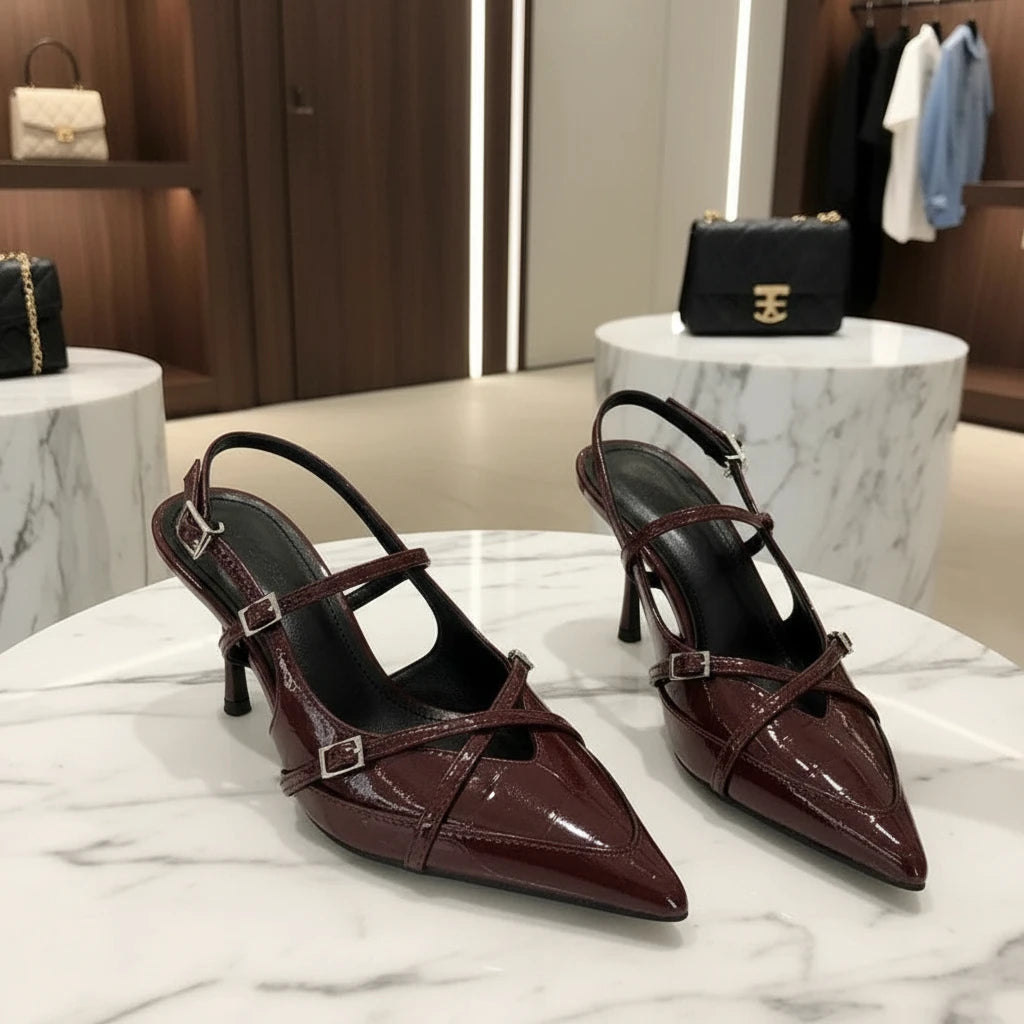 chaussures de soirée femme slingback, pumps street style avec talon fin.