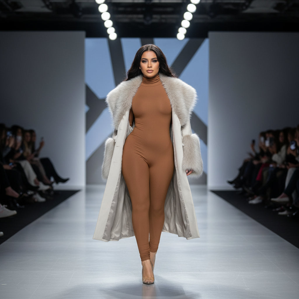 combinaison femme élégante à col roulé, coupe skinny et manches longues, style casual chic