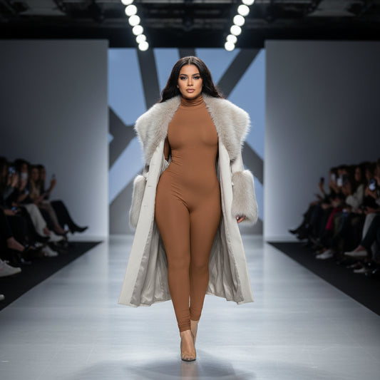 combinaison femme élégante à col roulé, coupe skinny et manches longues, style casual chic