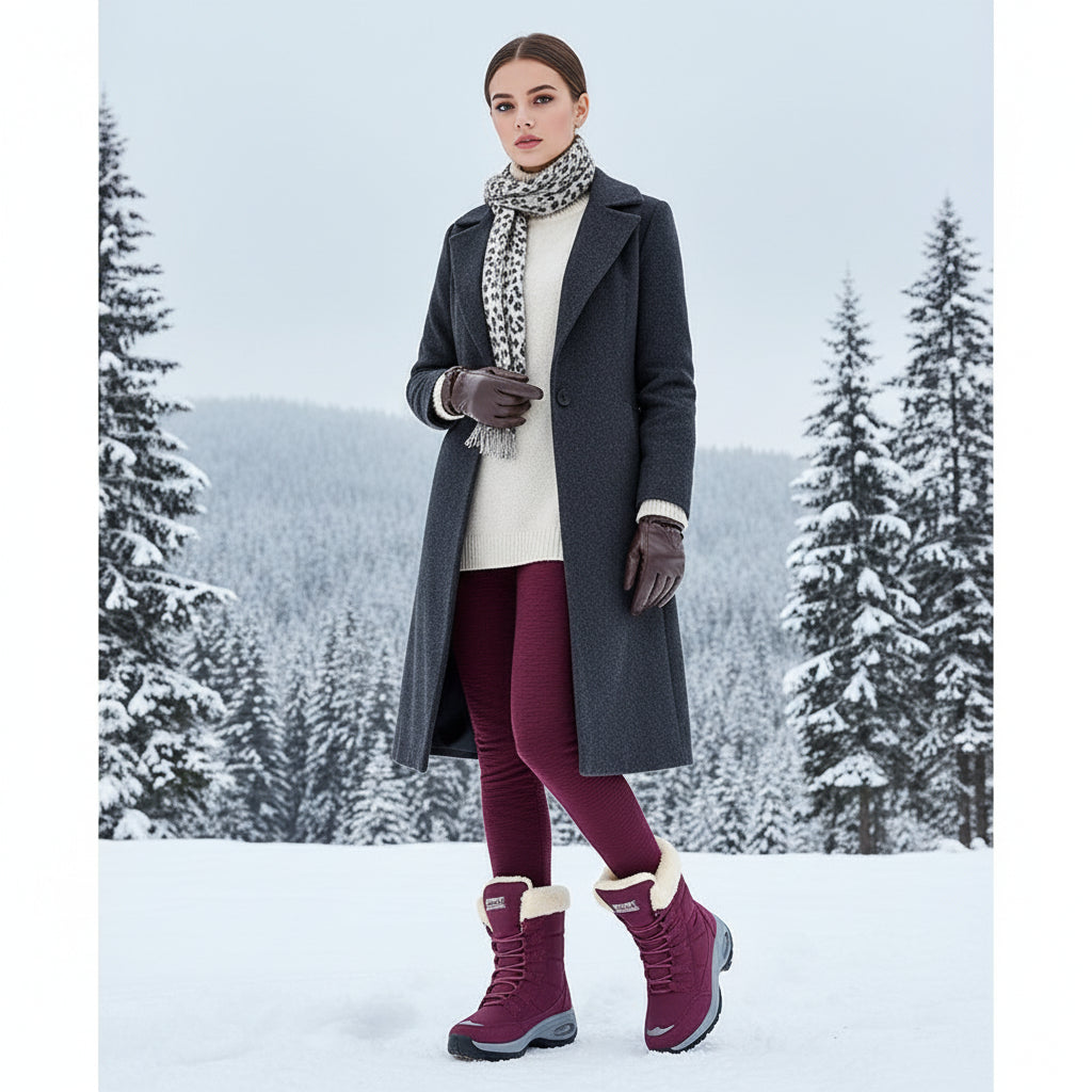 Cuissardes d’hiver femme portées, bottes thigh high imperméables avec plateforme chaude et design confortable.