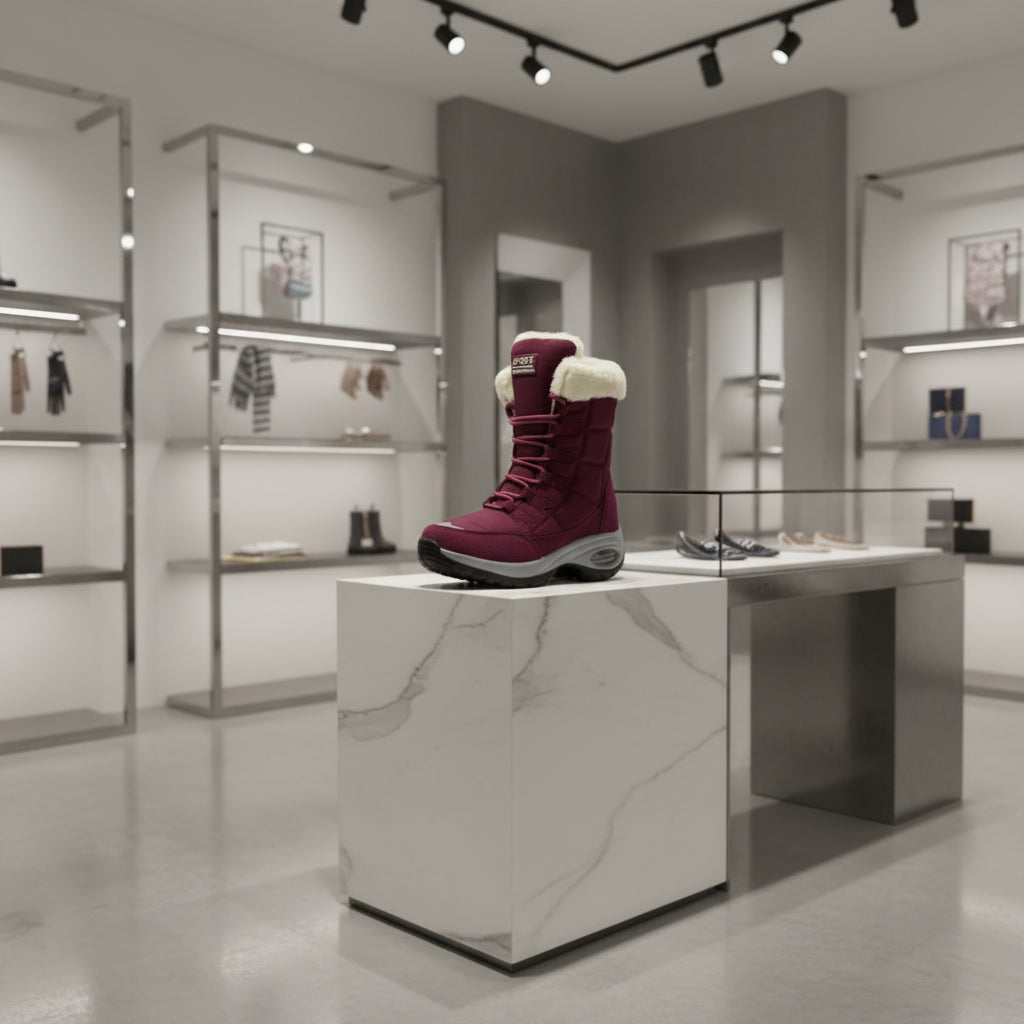 Cuissardes d’hiver femme avec plateforme chaude, imperméable et fourrée, bottes thigh high antidérapantes et confortables.Rouge