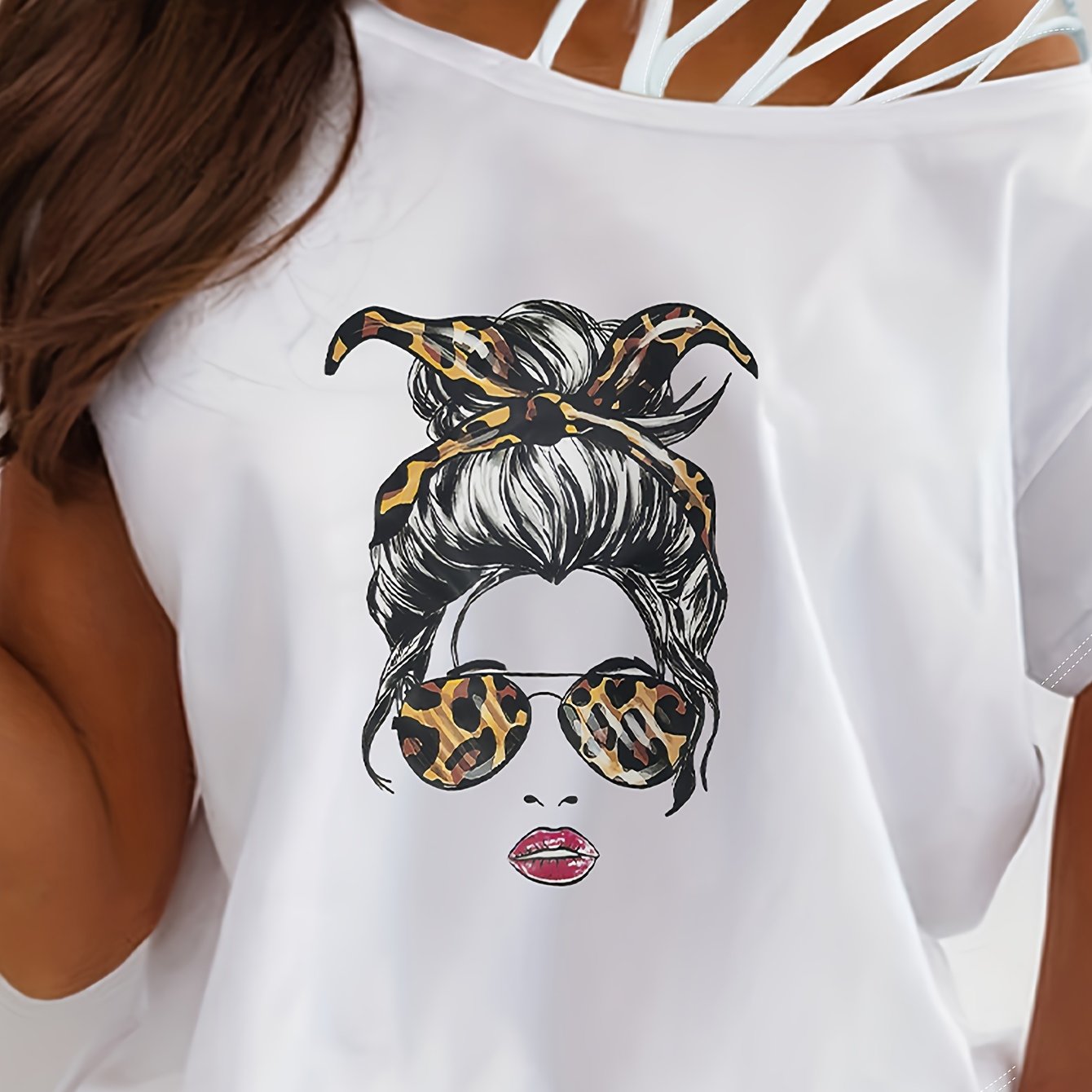 T-shirt femme imprimé “NOPE” – col rond, manches courtes à lanières, style décontracté pour le printemps & l’été