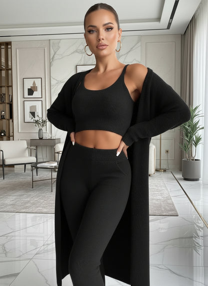 Ensemble cocooning 3 pièces pour femme en polaire douce, chaud et confortable pour maison et détente.noir