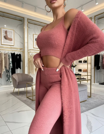 Ensemble cocooning 3 pièces pour femme en polaire douce, chaud et confortable pour maison et détente.rose