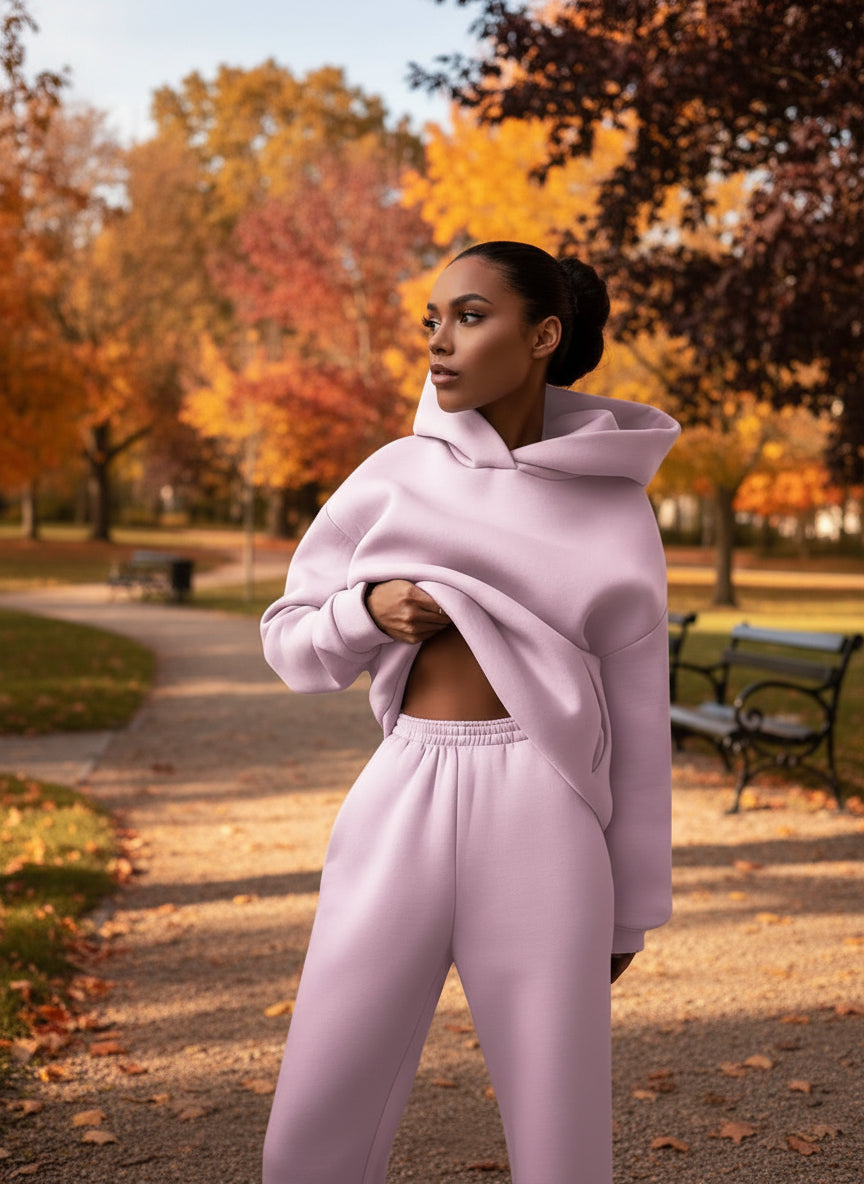 Ensemble de survêtement deux pièces pour femme, style sportif chic offrant un confort absolu au quotidien.rose