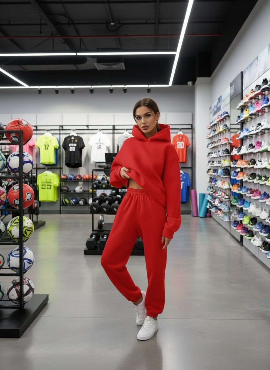 Ensemble de survêtement deux pièces pour femme, style sportif chic offrant un confort absolu au quotidien.rouge