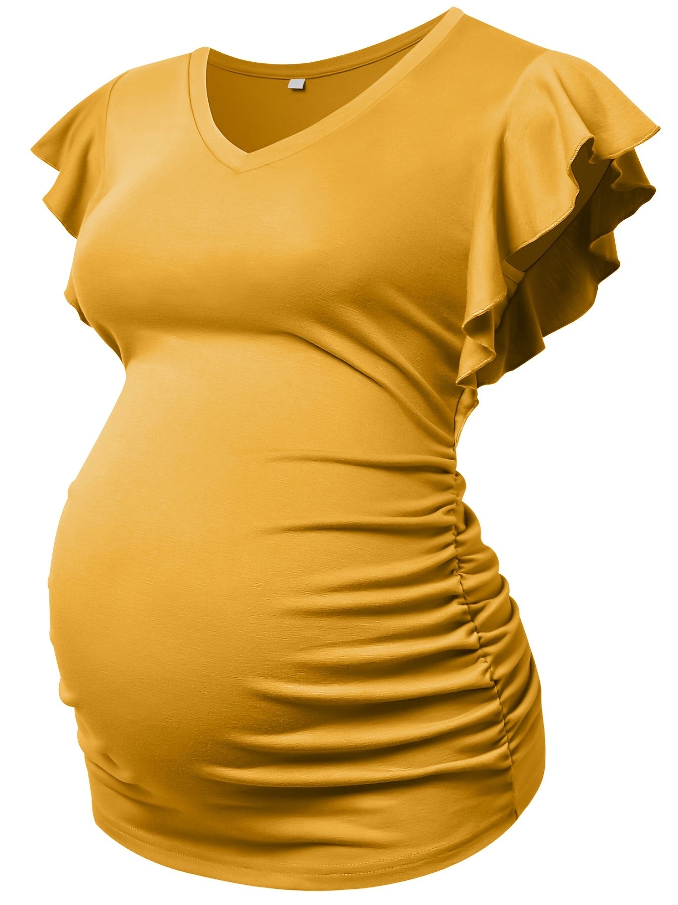 T-shirt de maternité femme – col V, coupe ajustée et volants élégants, haut d’été confortable et décontracté