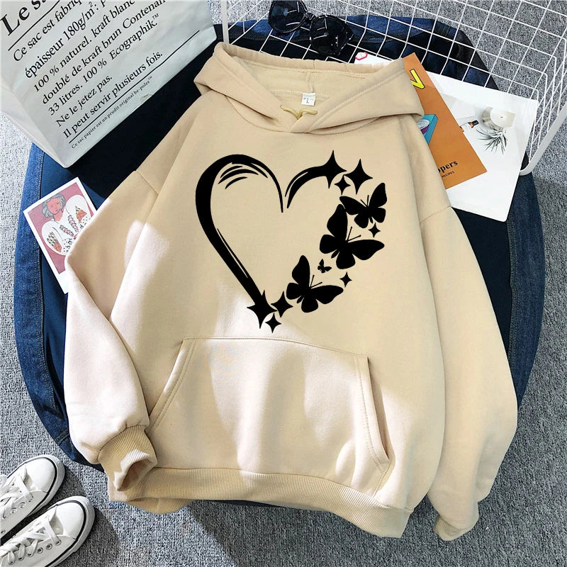Sweat femme motif papillon love, brun coupe Y2K esthétique