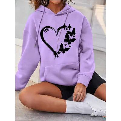 Hoodie femme Y2K motif papillon et amour, sweat à capuche vintage tendance
