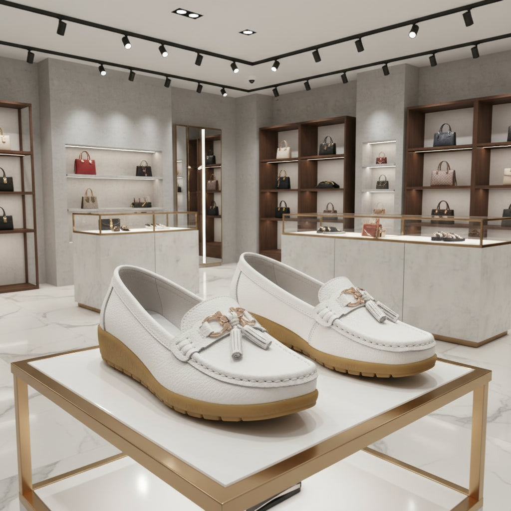 Mocassins femme à enfiler, chaussures plates confortables et antidérapantes, style casual pour un usage quotidien.