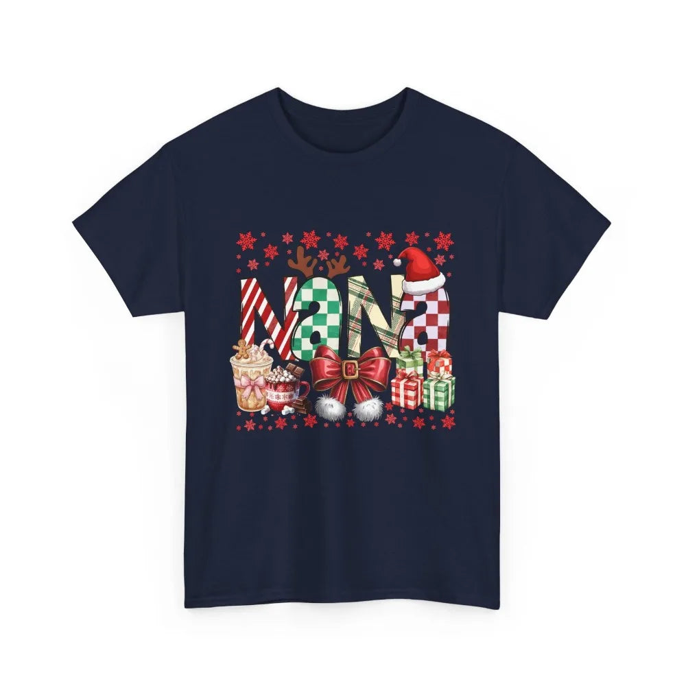T-shirt de Noël unisexe NANA Holiday, style humoristique Santa, haut festif casual en coton, idéal comme cadeau d’hiver.Bleu