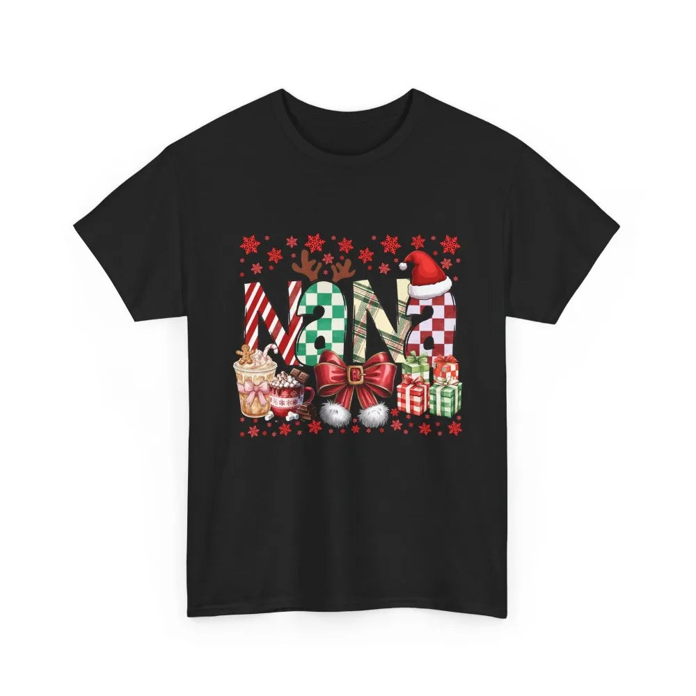 T-shirt de Noël unisexe NANA Holiday, style humoristique Santa, haut festif casual en coton, idéal comme cadeau d’hiver.Noir