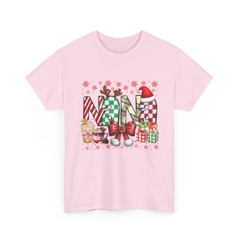T-shirt de Noël unisexe NANA Holiday, style humoristique Santa, haut festif casual en coton, idéal comme cadeau d’hiver.Rose