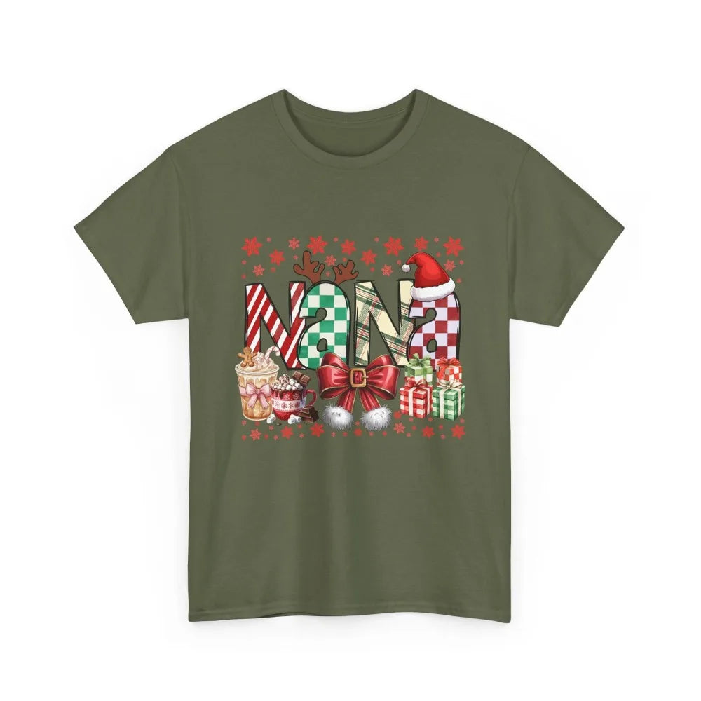 T-shirt de Noël unisexe NANA Holiday, style humoristique Santa, haut festif casual en coton, idéal comme cadeau d’hiver.Vert